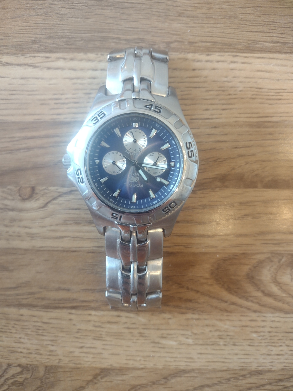 Men's BQ-9177 Fossil Blue 35MM Chronograph Stainless Steel Quartz Watch